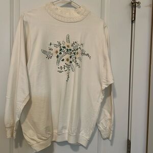 Vintage Morning Sun Leines Dainty Lace Neck Sweatshirt